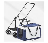 Pet Stroller for Small Medium Large Dogs and Cats and Cats 4 Wheels Trolley Running Cart Foldable Dog Cart with Detachable Cage (Color : Blue)