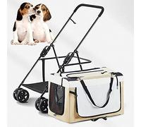 Pet Stroller for Small Medium Large Exquisite Dog and Cat 4 Wheel Pushchair Trolley Jogging Trolley Cart Foldable Dog Stroller with Removable Cage, Waterproof Pet Travel Cart (Color : Khaki)