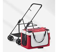 Pet Stroller for Small Medium Large Exquisite Dog and Cat 4 Wheel Pushchair Trolley Jogging Trolley Cart Foldable Dog Stroller with Removable Cage, Waterproof Pet Travel Cart (Color : Red)