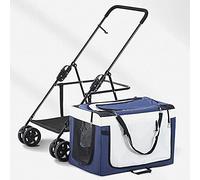 Pet Stroller for Small Medium Large Exquisite Dog and Cat 4 Wheel Pushchair Trolley Jogging Trolley Cart Foldable Dog Stroller with Removable Cage, Waterproof Pet Travel Cart (Color : Blue)