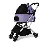 Pet Stroller for Small or Medium Dogs Cats Strolling Cart Folding 3-in-1 4 Wheels Travel Trolley with Removable Foldable Carrier Max.44 LBS (Gray) (Purple)