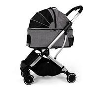 Pet Stroller for Small or Medium Dogs Cats Strolling Cart Folding 3-in-1 4 Wheels Travel Trolley with Removable Foldable Carrier Max.44 LBS (Gray) (Gray)