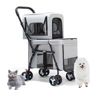 Pet Stroller for Two Animals, Double-Layer Design, Detachable Travel Carrier for Convenient Transport of Multiple Pets