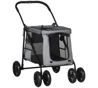 Pet Stroller Grey 600D Oxford Cloth 102x62x105cm Foldable 20kg Load Mesh Windows