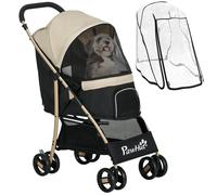 Pet Stroller Khaki 80x44.5x97cm Oxford Fabric Steel Foldable with Rain Cover EVA