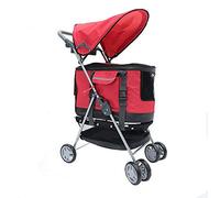 Pet Stroller Lightweight Folding Four-Wheeled Cart Dog/Cat Supplies Multi-Function Pet Car Seat (red)
