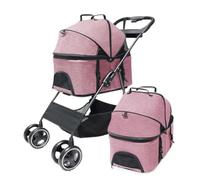 Pet Stroller Outdoor Detached Dog and Cat Pet Small and Medium-Sized Puppy Stroller Outing Light Stroller Four Wheels Pet Pushchair(Pink)
