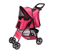 Pet Stroller Pet Dog Cart Foldable Four-Wheeled Trolley Shock Absorber Reversing Cat Dog Car Large Color (Red)
