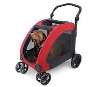 Pet Stroller Pet Four-Wheeled Stroller Dog Trolley Cat Carts Foldable for Medium Large Dogs Outgoing Load Within 60kg (Red) (Red)