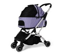 Pet Stroller Pet Stroller Four-Wheel Small and Medium-Sized Dog Stroller Cradle Detached Stroller Outdoor Pet Stroller Pet Pushchair(Purple)