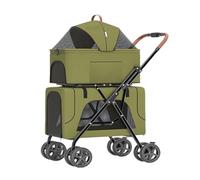 Pet Stroller Pet Stroller Lightweight Folding Double-Layer Pet Stroller Doggy Pet Detachable Separate Cat Cage Cart Pet Pushchair(Green)