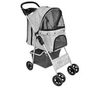 vidaXL Folding Pet Stroller - Dog/Cat Travel Carrier - Tear- & Weather- - Grey Shade - Storage Basket Included
