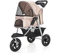 Pet Stroller, Pet Travel Carrier, Strolling Cart for Medium Small Dogs Foldable Travel 3 Wheels Waterproof Puppy Stroller (Beige)