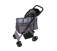 MonsterShop Pet Stroller With Rain Cover In Blue Tartan
