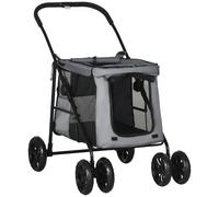 Pet Stroller Pushchair Buggy Kart Mesh Windows Foldable Small Pets Grey