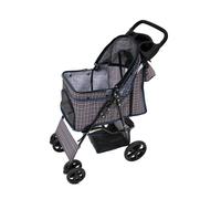 Monster Shop Monstershop Pet Stroller with Rain Cover & Caddy Bag - Blue Tartan, Blue