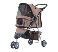 PawHut Dog Stroller, 3 Wheels Foldable Cat Dog Pram with Cup Holder, Storage Basket, Pet Stroller for Small Miniature Dogs, Brown