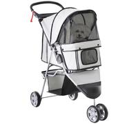 PawHut Dog Stroller Pet Travel Stroller Cat Dog Pushchair Trolley Puppy Jogger Carrier Three Wheels (Grey)