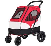 Pet Stroller Pushchairs for Big Dogs, 4 Wheel Lightweight Travel Foldable Dog Stroller Pram Buggy, with Storage Bag, Front Wheel Can Be Rotated 360 °, Pet Supplies Accessories (Red)