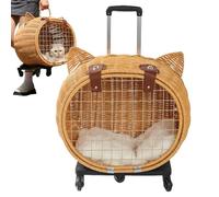 Pet Stroller,Rattan Travel Carrier Stroller for Cats Dogs - Retro Cart with Telescopic Handle for Medium Animal Carrying Daily Walks Shopping Travel Picnic Camping Outdoor