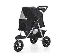 Pet Stroller Strolling Cart for Medium and Small Dogs Cats 3 Wheels Travel Folding Carrier with Storage Basket Lightweight Dog Trolley Max. Loading 15 Kg / 33 LBS (Color : Black)