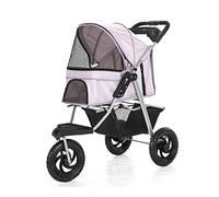 Pet Stroller Strolling Cart for Medium and Small Dogs Cats 3 Wheels Travel Folding Carrier with Storage Basket Lightweight Dog Trolley Max.55 LBS (Brown) (Pink)