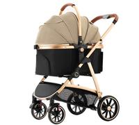 Pet Stroller Travel System 3-in-1 Carrier, Booster Seat and Stroller, Dog Strollers for Small Medium Dogs and Cats Lightweight Foldable Cat Stroller Trolley for Travel Shopping Walking,Gold