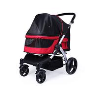 Pet Stroller Travel Trolley Pushchair for Medium Large Dogs Outgoing,Folding Transport Cart Cat Tote Bag with Wheels,Red (Red)