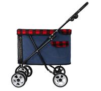 Pet Stroller with 4 Wheels Foldable Pet Travel Carrier for Small/Medium Dogs Cats Up to 25lbs Detachble Multi Level Adjustment Storage Basket(Dark Blue)