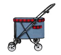 Pet Stroller with 4 Wheels Foldable Pet Travel Carrier for Small/Medium Dogs Cats Up to 25lbs Detachble Multi Level Adjustment Storage Basket(Blue)