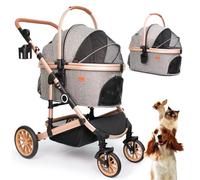 Pet Stroller with 4 Wheels, Foldable Pet Travel Carrier for Small/Medium Dogs Cats up to 50lbs, Detachble Portable Pet Bag, Storage Basket, Car Seat 3 in 1 Multifunctional (Grey)