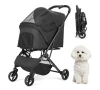 Pet Stroller with 4 Wheels, Foldable Travel Carrier for Small/Medium Dogs and Cats, Detachable Portable Pet Bag, Storage Basket, 3-in-1 Multifunctional (Black)