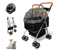 Pet Stroller with Storage Basket and Cup Holder, Folding Dog Jogger, Foldable Cat Stroller, 3 in 1 Puppy Kitten Cart, Pet Jogger for Medium Dog Cat (Magic Black)