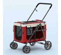 Pet StrollerDetachable Pet Trolley,Foldable Cat and Dog Walking Trolley,Removable Pet Cart Dog Cage,Pet Travel Backpack-Suitable for Pet Walking Or Traveling,Red(Red)