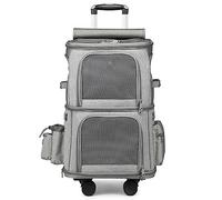 Pet StrollerFolding Pet Telescopic Trolley Case,Double-Layer Cat and Dog Travel Backpack,Portable Animal Camping Carrier-with Silent Universal Wheels,Storage Bags,Gray(Grey)