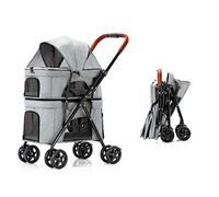 Pet StrollerPet Travel Stroller Double Pet Stroller for Small Medium Dogs Cats,One-Hand Folding Portable Travel Carrier,Gray(Color:Gris)(Gris)