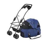 Pet Strollers 4 Wheel Cat Dog Stroller Strolling Cart for Small Medium Pets Kitten Doggie Cage Foldable Travel Carrier Jogger with Cup Holders and Bottom Basket Total Up to 17kg/37pounds ( Color : Blu