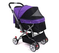 Pet Strollers Dog Stroller for Medium/Small Dogs, 4 Wheel Jogger Pet Stroller Cat/Dog Carriage Lightweight Folding Puppy Buggy Pram, Up to 25 Kg, Red Black (Purple)