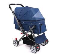 Pet Strollers Dog Stroller for Medium/Small Dogs, 4 Wheel Jogger Pet Stroller Cat/Dog Carriage Lightweight Folding Puppy Buggy Pram, Up to 25 Kg, Red Black (Blue)