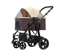pet Strollers Dog Stroller, Pet Stroller for Large Pet Stroller Medium Dogs and Cats, 4 Wheel Foldable Detachable Light Travel Puppy Buggy Pushchair Pram, Up to 20kg (Brown)