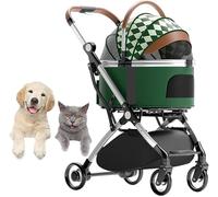 Pet Strollers Foldable Dog Pram Pushchair with Rain Cover, Dog Stroller for Medium Small Dogs, Separable Pet Cat Dog Stroller Trolley Travel Carrier with Cup Holder(Green)