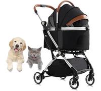Pet Strollers Foldable Dog Pram Pushchair with Rain Cover, Dog Stroller for Medium Small Dogs, Separable Pet Cat Dog Stroller Trolley Travel Carrier with Cup Holder(Nero)