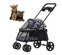 Pet Strollers for Medium Small Cats Dogs, Foldable Dog Prams Pushchairs, Summer Mesh Cat Pushchair, Maximum Load: 15 Kg/33 Lbs (Zebra)