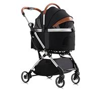Pet Strollers for Small Dogs / 2 Cats Dog Pram Strollers Pet Cat Dog Stroller Pushchair Separable Pet Carrier Trolley Aluminum Bracket Travel Cart (Grey a) (Black)