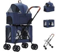 Pet Strollers for Small Dogs Cats and More Double-Layer Puppy Strollers Small Dogs Luxury Pet Travel Cart Carrier with Wheels Dog Pram Pet Stroller Pushchair (Blue) (Blue)