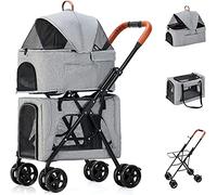Pet Strollers for Small Dogs Cats and More Double-Layer Puppy Strollers Small Dogs Luxury Pet Travel Cart Carrier with Wheels Dog Pram Pet Stroller Pushchair (Grey) (Grey)