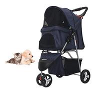 Pet Strollers for Small Medium Dogs & Cats, 3-Wheel Cat Stroller, Foldable Dog Stroller with Removable Liner and Storage Basket for Dog & Cat Traveling Strolling Cart,Blue