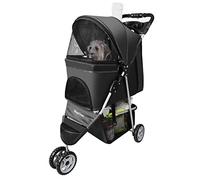 Pet Strollers for Small Medium Dogs & Cats, 3-Wheel Dog Stroller Folding Flexible Easy to Carry for Jogger Jogging Walking Travel with Sun Shade Cup Holder Mesh Window (Black)