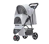 Pet Strollers Pet Stroller, Dog Pet Stroller, Light Foldable Dog Pet Stroller 3 Wheel, for Small Medium Dogs and Cats Pet Strollers, Puppy Buggy, Up to 20kg (Light Gray)
