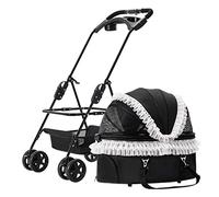 Pet Strollers Separable Dog Pram Folding Pet Dog Cat Stroller for Dogs and Cats, Pet Travel Strollers Cart Dog Prams Pushchairs Detachable Carrier Trolley with Cup Holder(White)